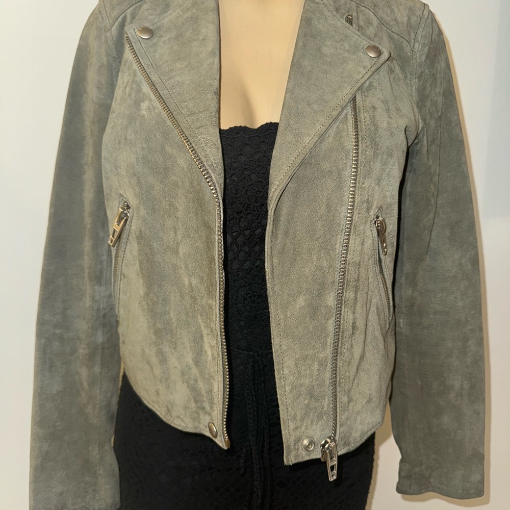 Women's Olive Suede Leather Jacket Size Xs